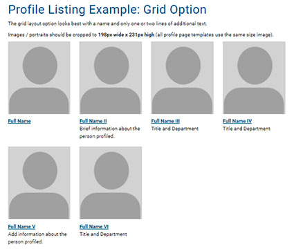Profile listing - grid option - thumbnail
